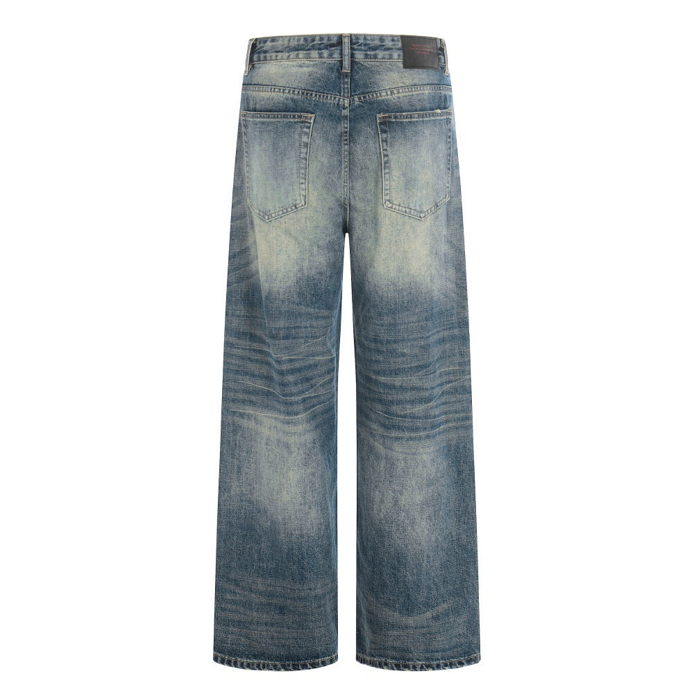 Geschuurde witte gewassen rechte denim jeans