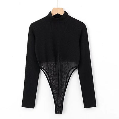 Mesh splicing umbilical jumpsuit