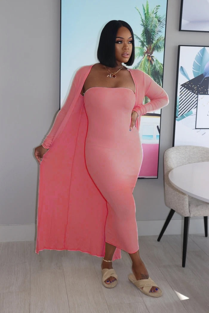Two piece set of strapless women's dress and jacket