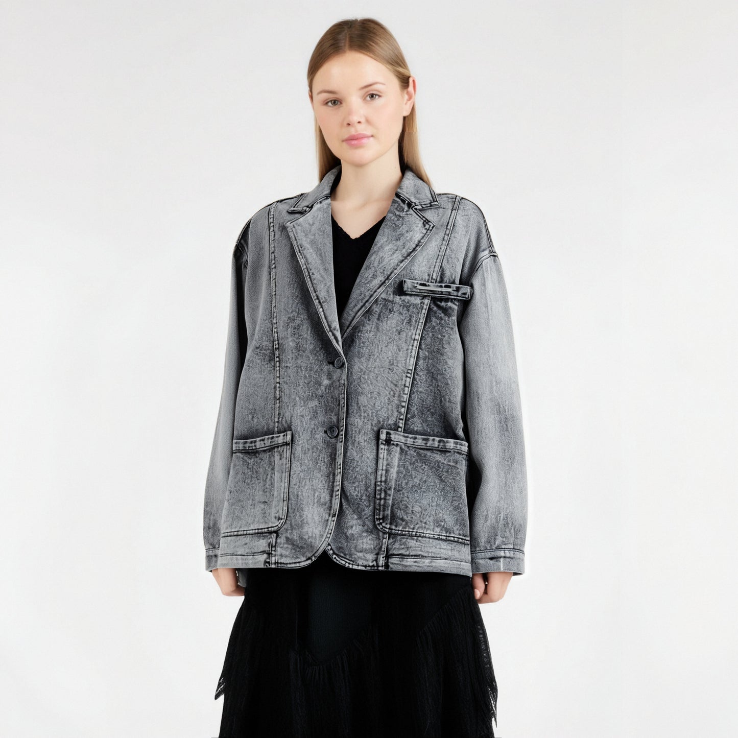 Trendy ins suit collar denim jacket men's loose trendy brand couple jacket