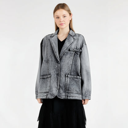 Trendy ins suit collar denim jacket men's loose trendy brand couple jacket