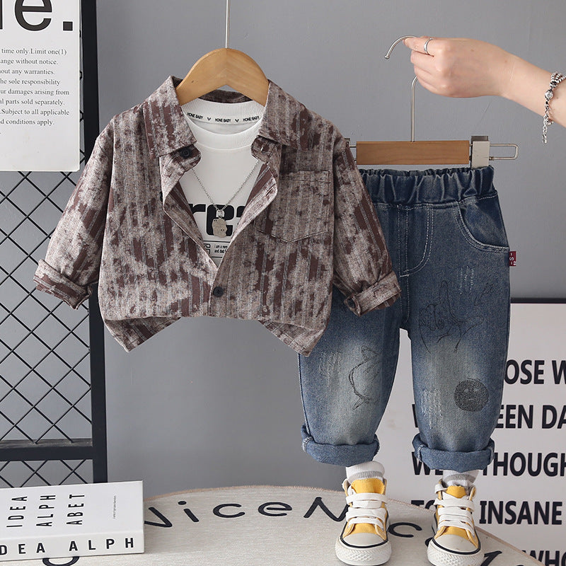 Children's clothing shirt long sleeved three piece set