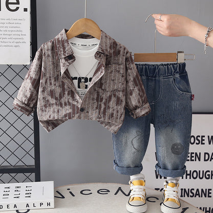 Children's clothing shirt long sleeved three piece set