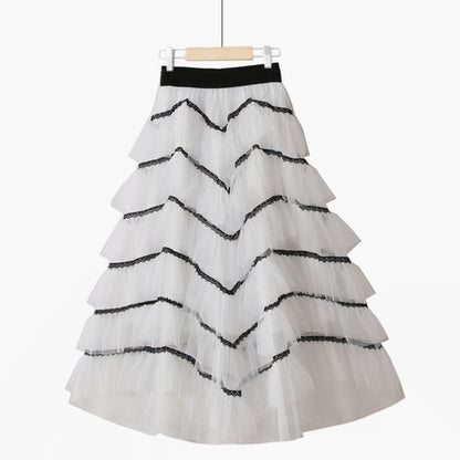 Summer Temperament Fluffy Cakee Tulle Maxi Long Skirt Multi-layered Irregular Fairy Anke Long Mesh Skirt