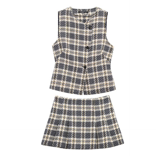 Women's Clothing Plaid Tank Top + Short Skirt