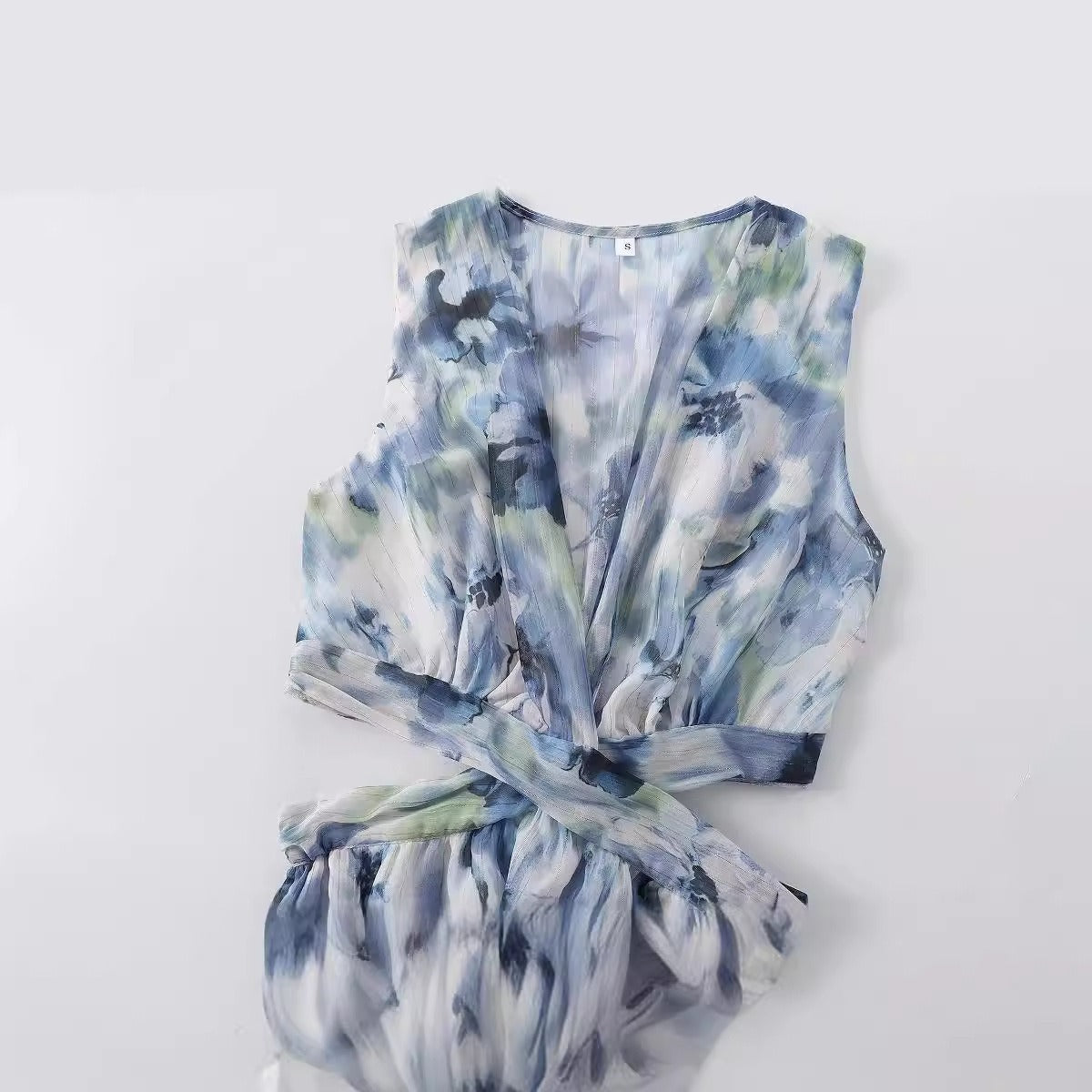 European and American summer new fashionable high waisted temperament pleated printed dress long skirt