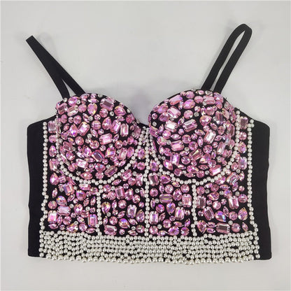 Handgemaakte strass kralen push-up bustier crop top