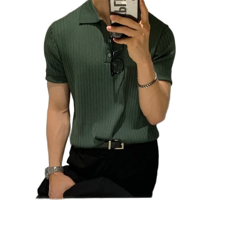 Casual Summer Thin Solid Color Knitted T-shirt Base Shirt