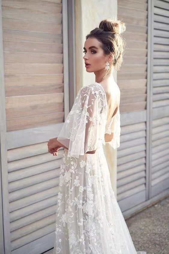 Spring/Summer New Women's Deep V Mid length Dress Lace Backless Evening Dress