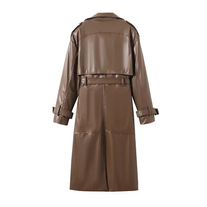 Elegant and minimalist long leather jacket