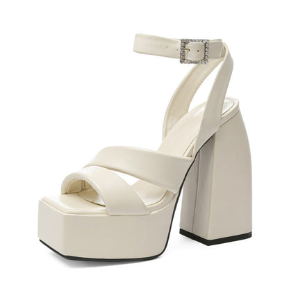 Summer High-Heeled Sandals Women's Large Size 40-43 Waterproof Platform Square Toe Shoes