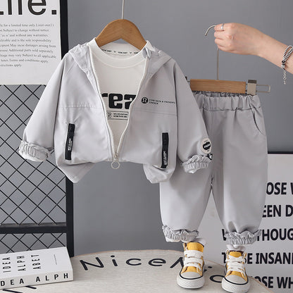 Spring and Autumn hooded long sleeved three piece set