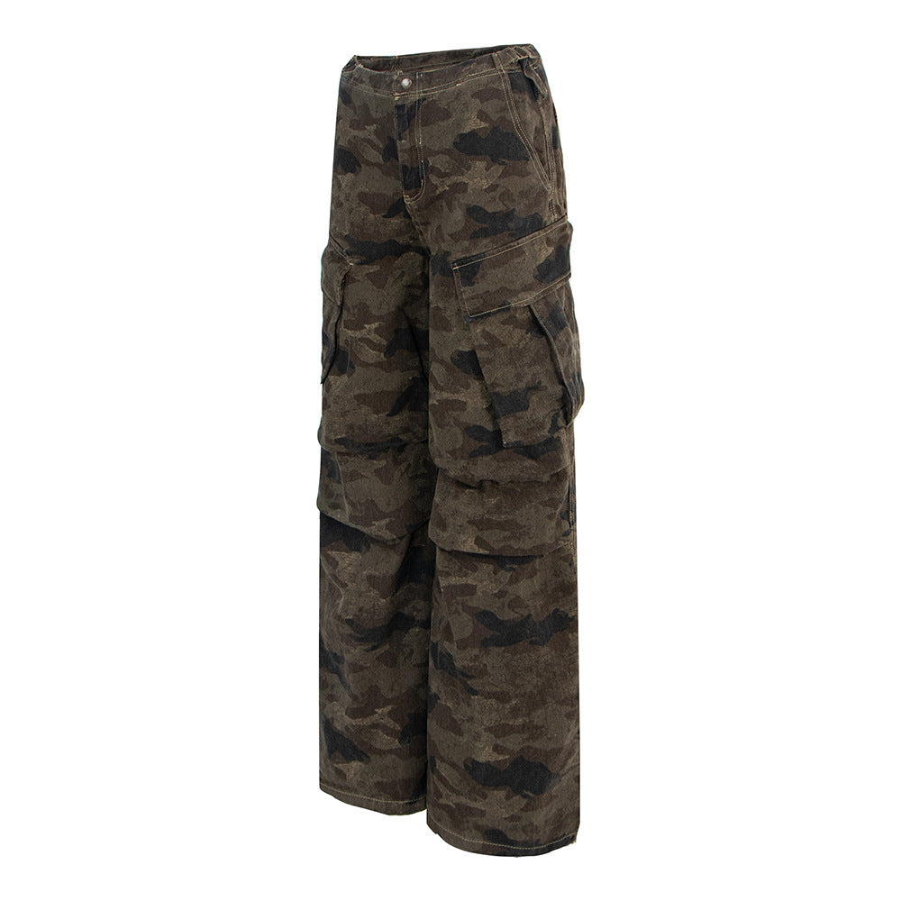 Geplooide camouflage cargo broek voor dames