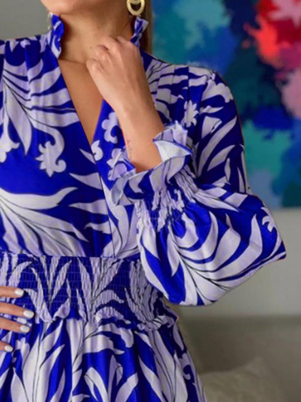 Maxi-jurk met print en ruchesmouwen