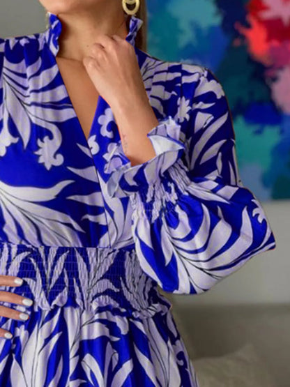 Maxi-jurk met print en ruchesmouwen