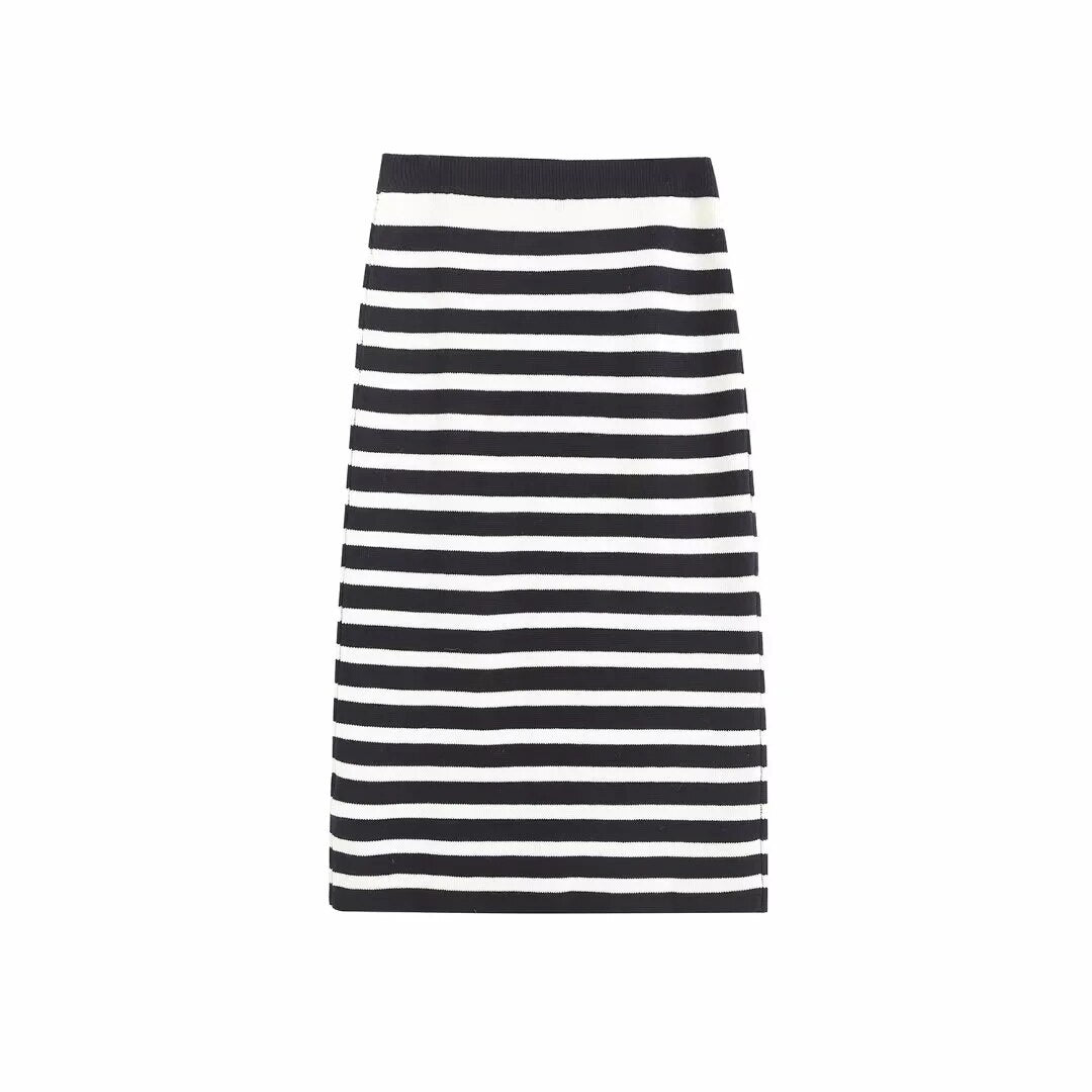 TRAF Women Skirt Sets Fashion Striped Knitted Cardigan Sweater+Mini Skirts Long Sleeve Casual Female clothing 2 pieces set