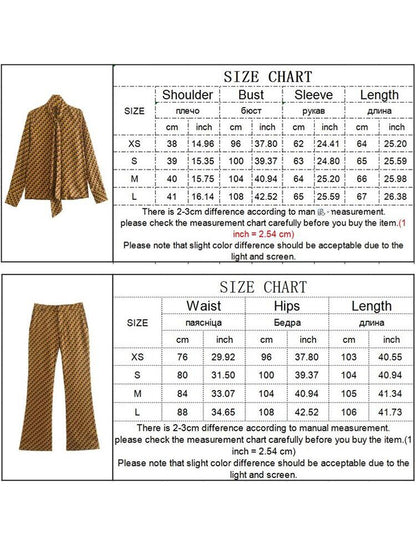 Fashion Plaid Print Pants Sets Spring Autumn Long Sleeved Chic Bow Blouses+Flare Pants Street Casual Outwear