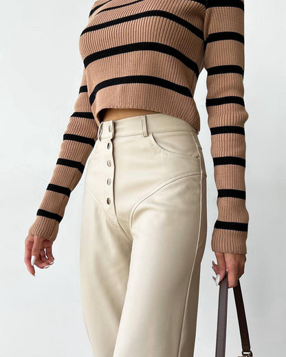 High waisted leather patchwork pants