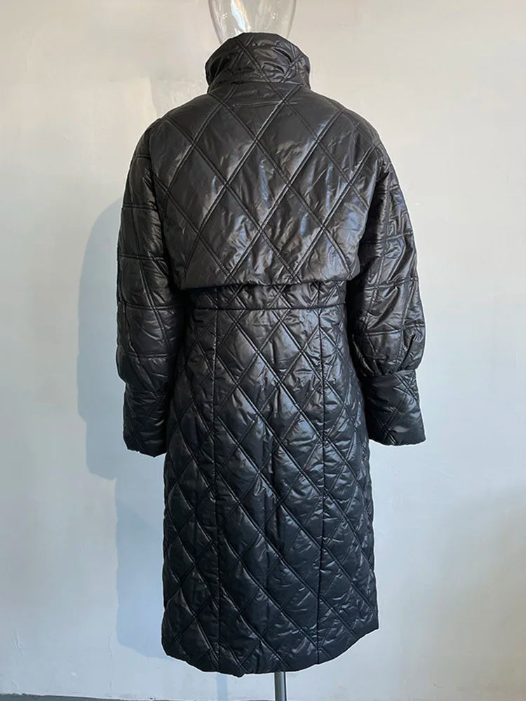 Solid Two Piece Sets For Women Stand Collar Lantern Sleeve Parka O Neck Sleeveless High Waist Dress Chic Set Female