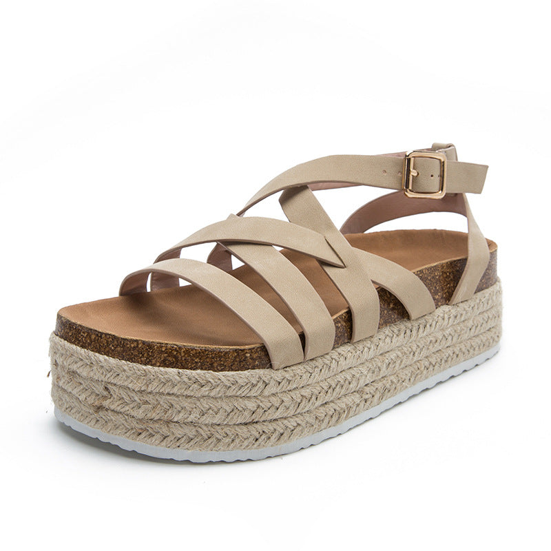 Muffin Platform Platform Women's Sandals Thin Strap Cross Buckle Plus Size Sandals Summer Sandals