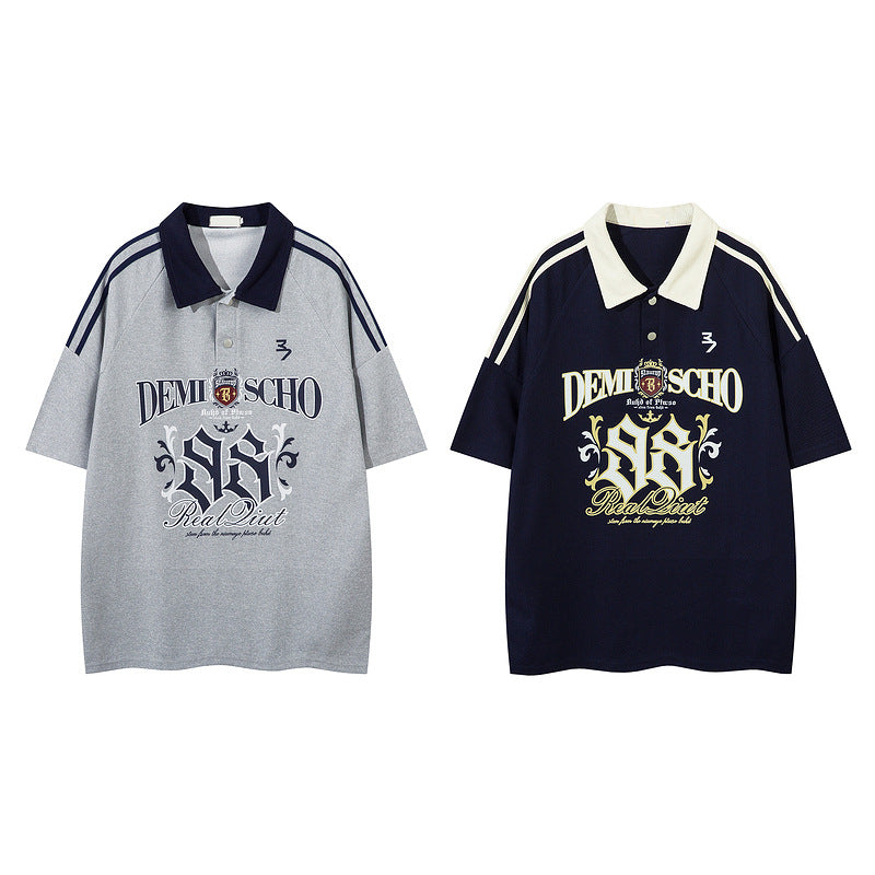 Oversized poloshirt met kraag print knopen en korte mouwen