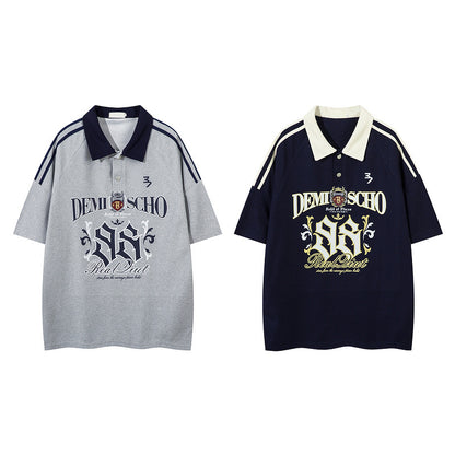 Oversized poloshirt met kraag print knopen en korte mouwen