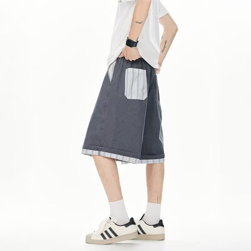 Retro Patchwork Color-Blocked Stripe Sport Five-Pocket Shorts Men