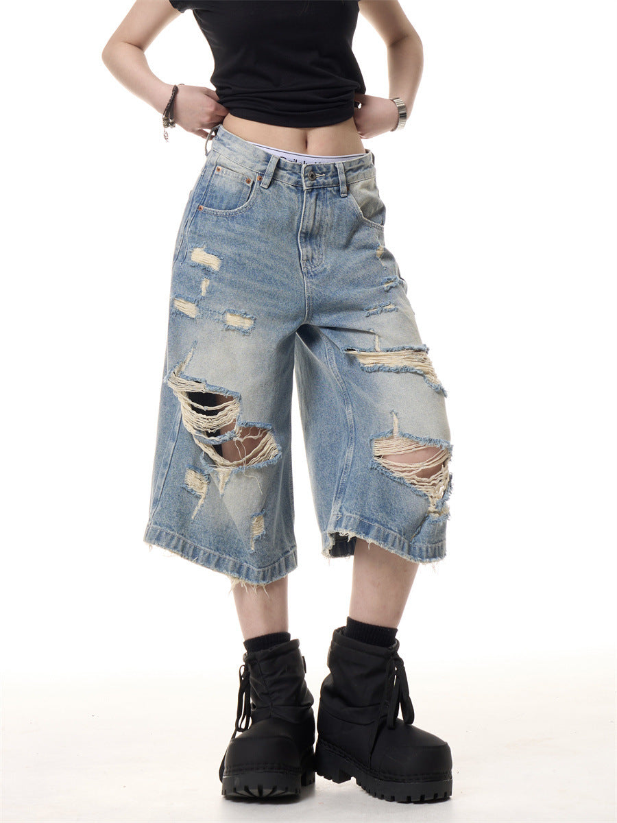 Summer ripped thin cropped pants