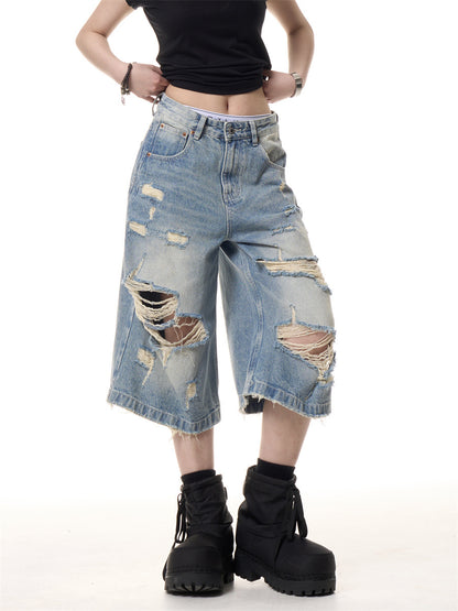 Summer ripped thin cropped pants