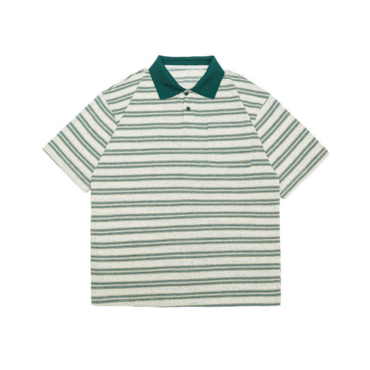 Color blocking striped polo short sleeved shirt