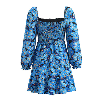 Damesjurk met bloemenprint vierkante hals elastische buste en rug