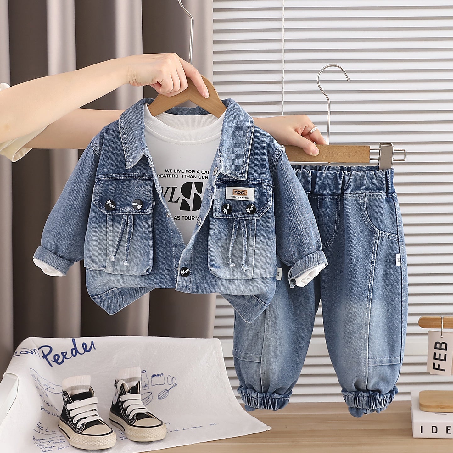 Autumn denim long sleeved three piece set
