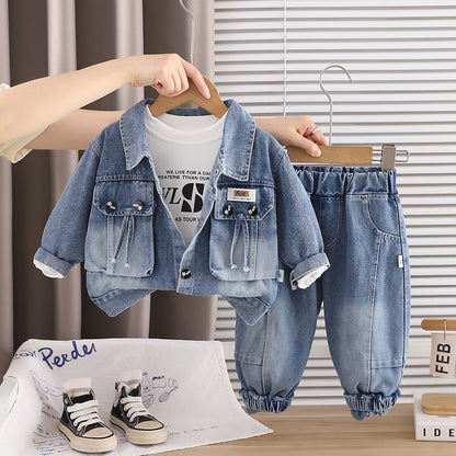 Autumn denim long sleeved three piece set
