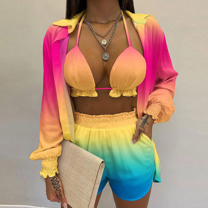 Sexy Three-Piece Set Fashion Short Pants Suit for Women Autumn Beach Style
