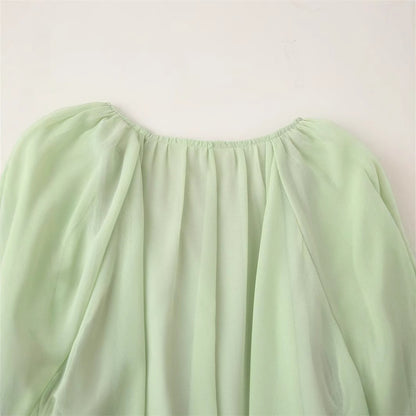Fashionable and elegant layered round neck ruffle edge dress