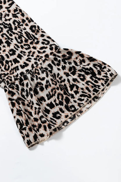 Maxi-jurk met lange mouwen en luipaardprint en inkepingen