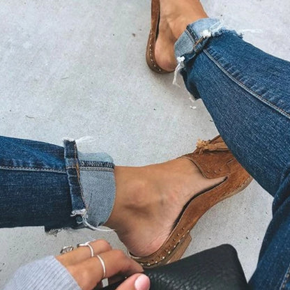 British Style Spring Summer New Low Heel Square Heel Sandals
