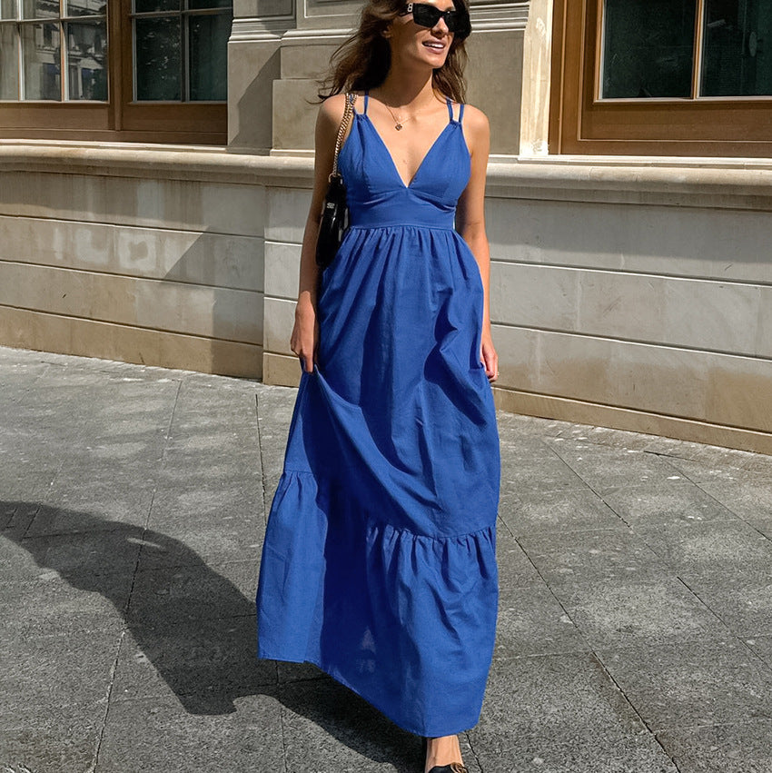 European and American style casual V-neck backless camisole dress