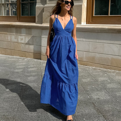 European and American style casual V-neck backless camisole dress