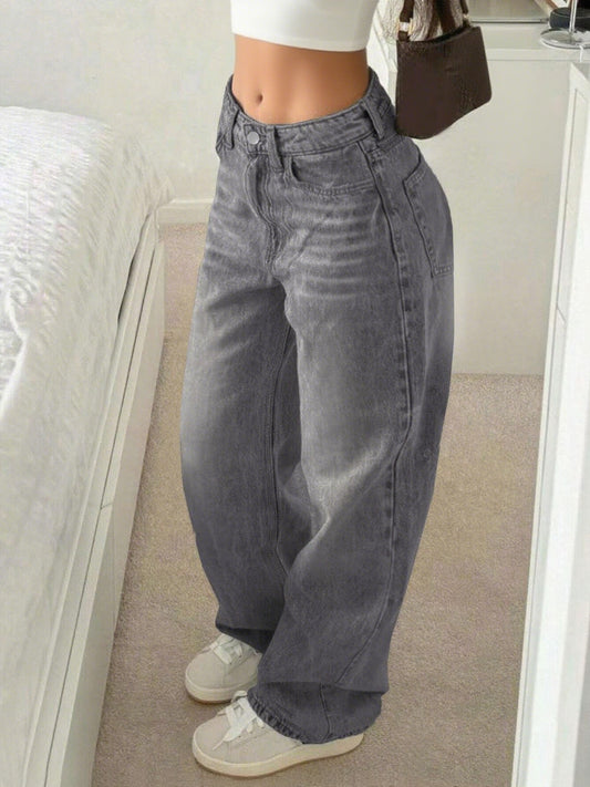Grijze damesjeans met rechte pijpen
