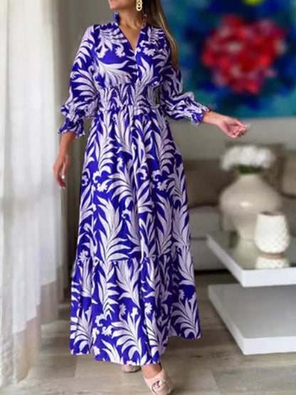 Maxi-jurk met print en ruchesmouwen