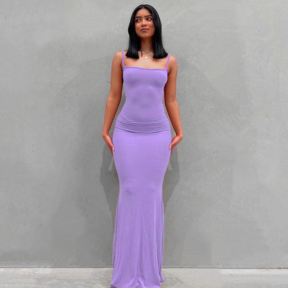 Spaghetti Strap Dress Satin Designer Sleeveless Skims Long Birthday Dresses Bodycon Elegant Evening Party Dress