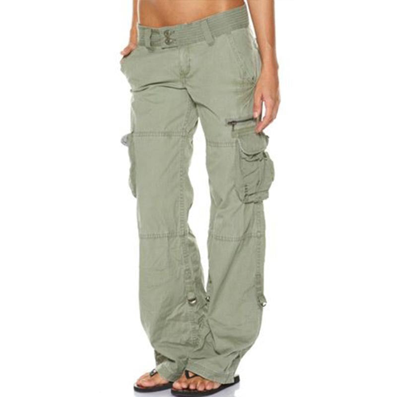 Multi pocket casual loose slimming straight leg women's work pants for women