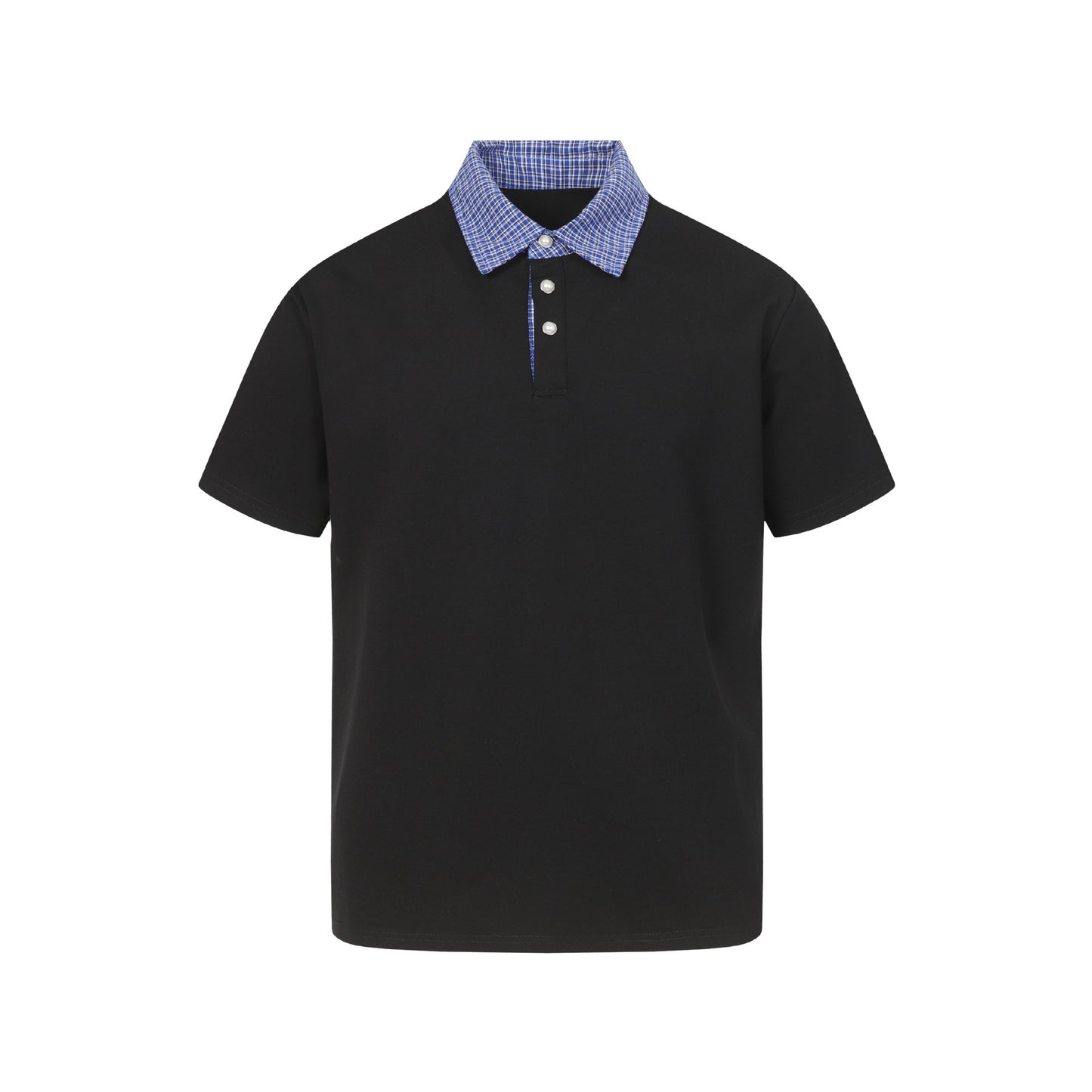 minimalist faux two-piece checkered collar polo shirt , summer casual versatile short sleeve top