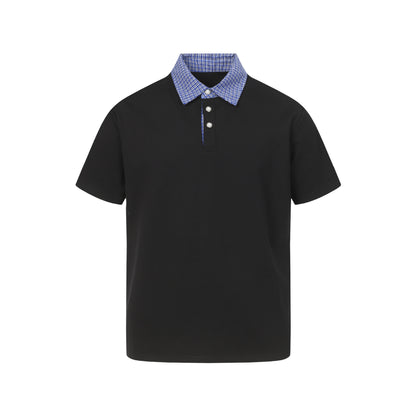 minimalist faux two-piece checkered collar polo shirt , summer casual versatile short sleeve top