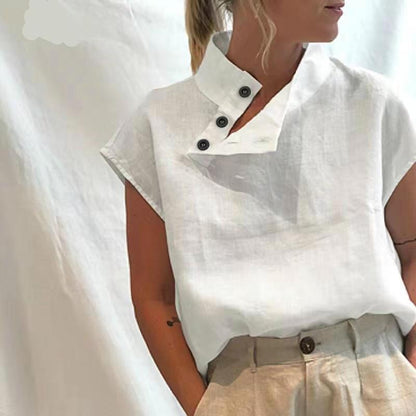 Plus Size Women's Sleeveless Pullover Solid Color Slim Collar Shirt