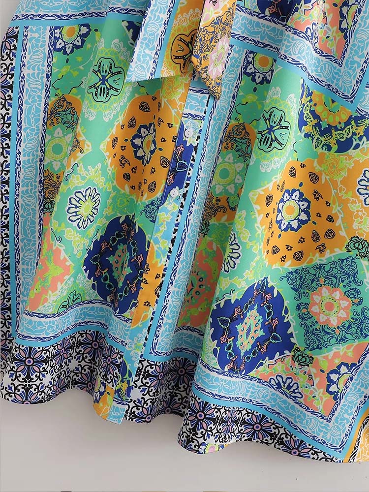 Woman Dress New Fashion Print Boho Elegant Dresses For Women Vintage With Belt Casual Female Party Dresses