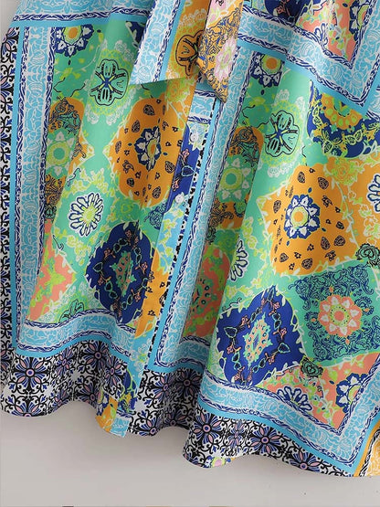 Woman Dress New Fashion Print Boho Elegant Dresses For Women Vintage With Belt Casual Female Party Dresses