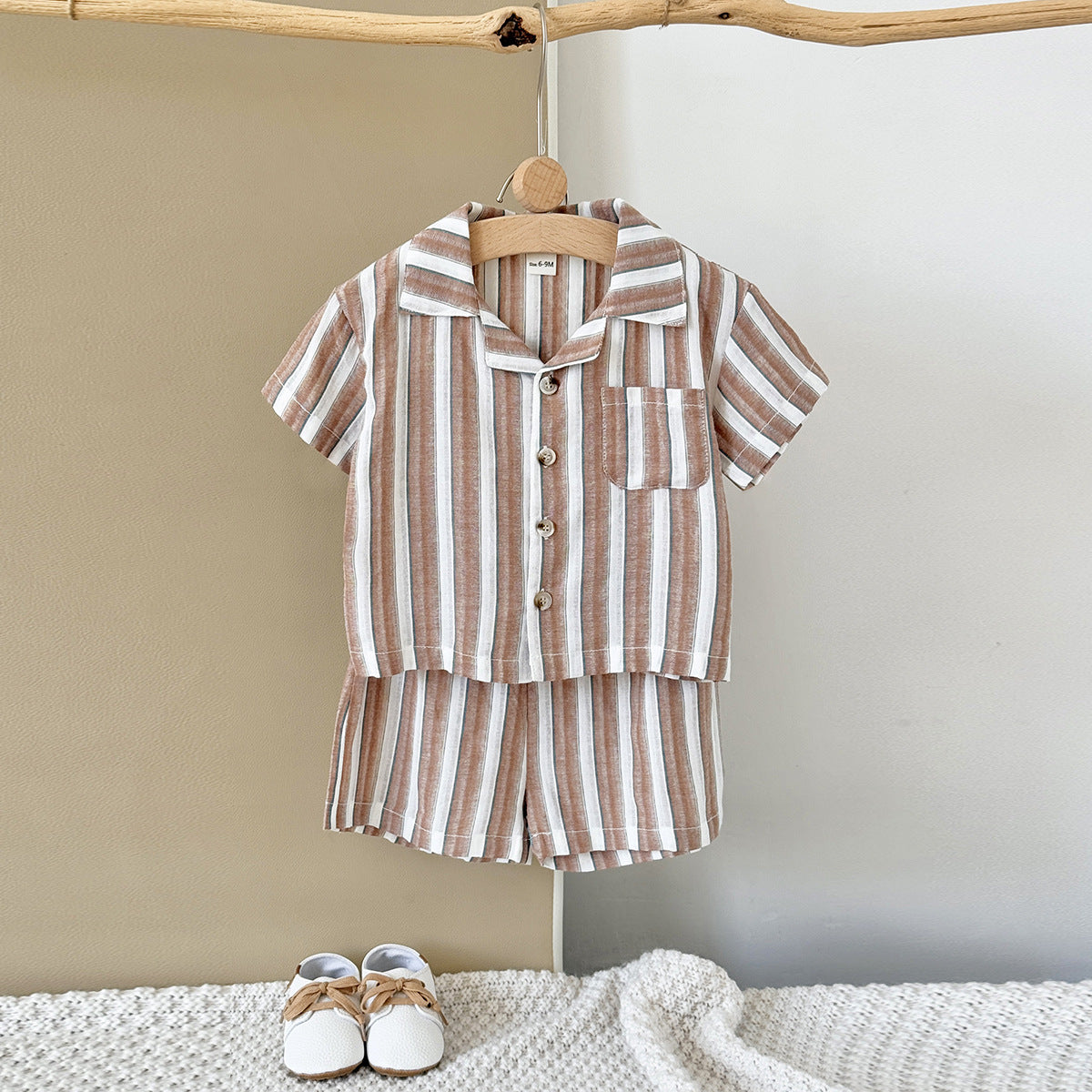 Baby Set Striped Breathable Short Sleeve Polo Shirt Casual Shorts