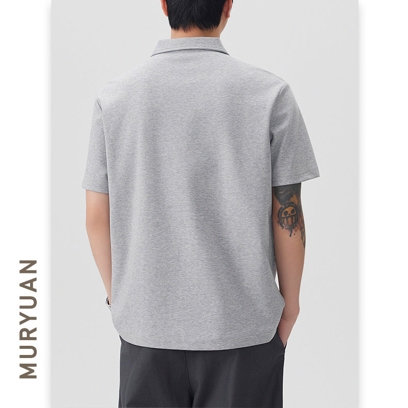 Men's Zipper Letter Embroidery Short Sleeve Polo Shirt